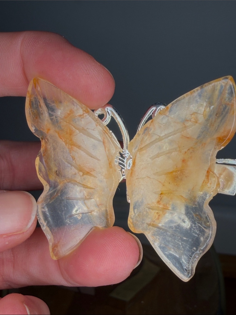 Butterfly Natural Stone  Hair Clip in Translucent Amber - Women Jewelry
